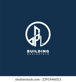 PL initial monogram building logo for real estate with creative circle style design