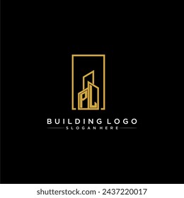 PL initial monogram building logo for real estate with creative square style design