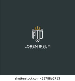 PL initial monogram for crown and shield logo design