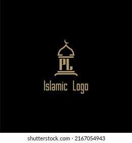 PL initial monogram for islamic logo with mosque icon design