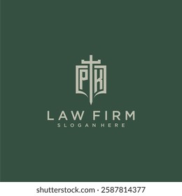 PL initial monogram for law firm with sword and shield logo image