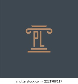 PL initial monogram for lawfirm logo with pillar design