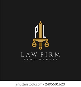 PL initial monogram for lawfirm logo with sword and scale