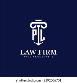 PL initial monogram logo lawfirm with pillar design