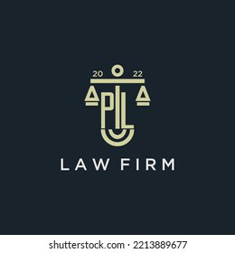 PL initial monogram logo for lawfirm with scale vector design