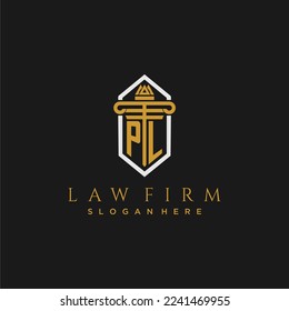 PL initial monogram logo for lawfirm with pillar in creative polygon design