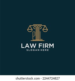 PL initial monogram logo for lawfirm with scale vector design