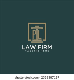 PL initial monogram logo for lawfirm with pillar design in creative square