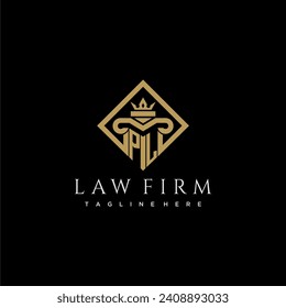 PL initial monogram logo for lawfirm with pillar in creative square design