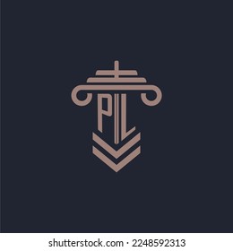 PL initial monogram logo with pillar design for law firm vector image