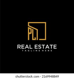 PL initial monogram logo for real estate design with creative square image