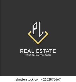 PL initial monogram logo for real estate with polygon style