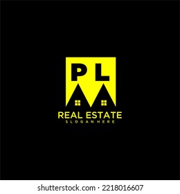 PL initial monogram logo real estate in square style design