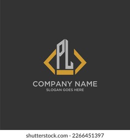 PL initial monogram logo for real estate with building style