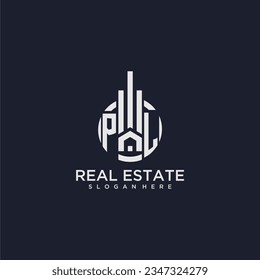 PL initial monogram logo for real estate with creative circle design vector