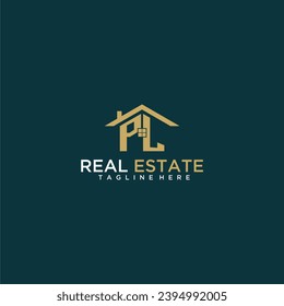 PL initial monogram logo for real estate with home shape creative design