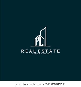 PL initial monogram logo real estate with building style design vector