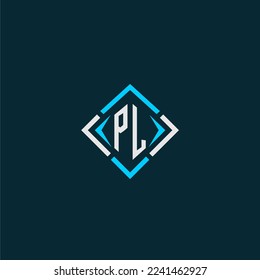 PL initial monogram logo with square style design