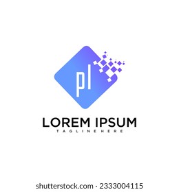 PL initial monogram for technology logo with square style design