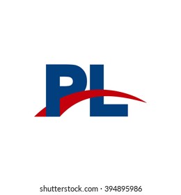 PL initial overlapping swoosh letter logo blue red
