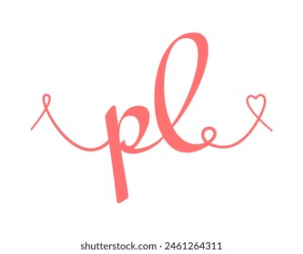 PL initial wedding monogram calligraphy vector illustration. Hand drawn lettering p and l love logo design for valentines day poster, greeting card, photo album, banner print or tattoo.