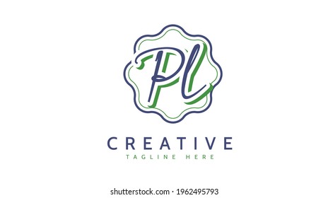 PL Initials, handwriting logo vector