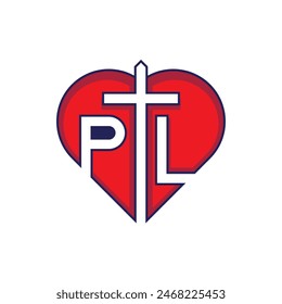 PL letter heart cross logo vector, suitable for religious, health and medical business.