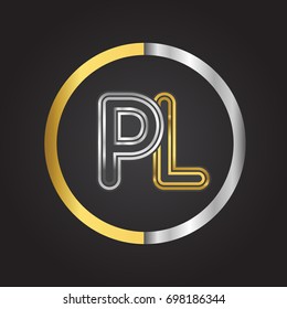PL Letter logo in a circle. gold and silver colored. Vector design template elements for your business or company identity.