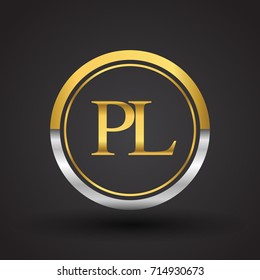 PL Letter logo in a circle, gold and silver colored. Vector design template elements for your business or company identity.