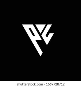 PL Monograma de letra de logotipo con plantilla de diseño de forma triangular aislada en fondo negro