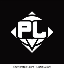 PL Logo monogram with circle shape and square rotate rounded design template on black background