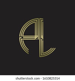 PL Logo monogram triple ribbon style line design template isolated with gold color
