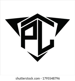 Monograma del logotipo PL con flecha de alas alrededor de la plantilla de diseño sobre fondo blanco