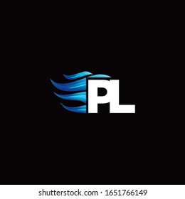 PL monogram logo with blue fire style design template