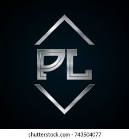 PL Monogram, Metal Logo, Silver Logo

