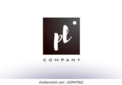 PL P L black white handwritten handwriting alphabet company letter logo square design template dot dots creative abstract