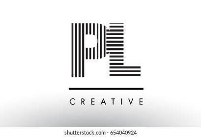 PL P L Black and White Letter Logo Design with Vertical and Horizontal Lines.