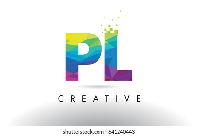 PL P L Colorful Letter Design with Creative Origami Triangles Rainbow Vector.
