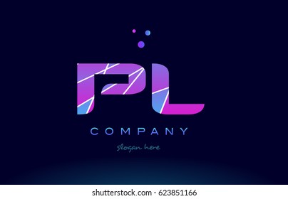 pl p l  creative color blue background pink purple magenta alphabet letter company logo vector icon