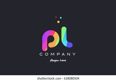 pl p l  creative rainbow green orange blue purple magenta pink artistic alphabet company letter logo design vector icon template