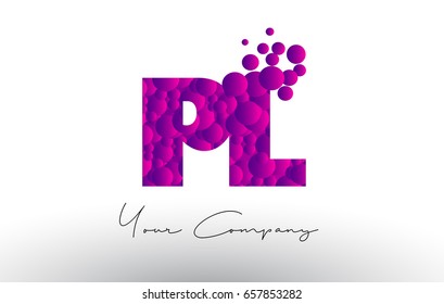 PL P L Dots Letter Logo with Purple Pink Magenta Bubbles Texture Vector.