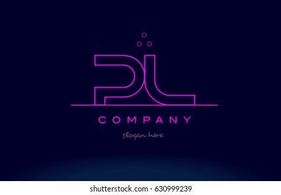 pl p l letter alphabet text pink purple dots contour line creative company logo vector icon design template