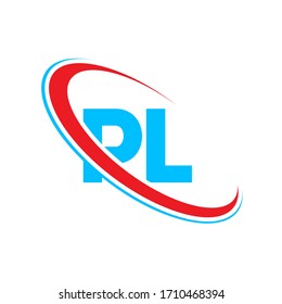PL P L letter logo design. Initial letter PL linked circle upercase monogram logo red and blue. PL logo, P L design
