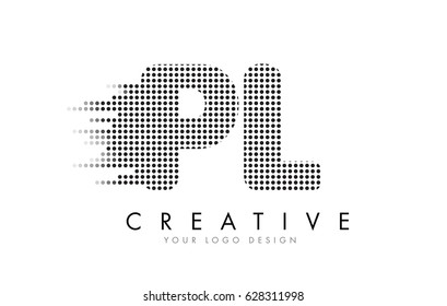 PL P L Letter Logo Design with Black Dots and Bubble Trails.