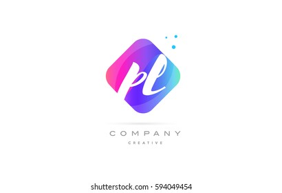 pl p l  pink blue rhombus abstract 3d alphabet company letter text logo hand writting written design vector icon template 