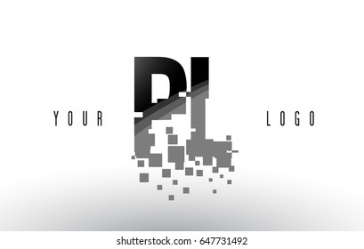 PL P L Pixel Letter Logo with Digital Shattered Black Squares. Creative Letters Vector Illustration.