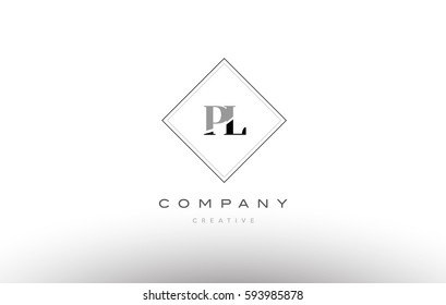 pl p l  retro vintage black white alphabet company letter logo line design vector icon template 