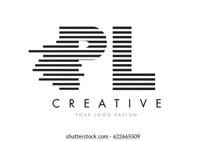 PL P L Zebra Letter Logo Design With Black And White Stripes Vector