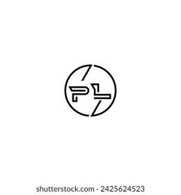 PL simple outline concept logo and circle of initial design black and white background