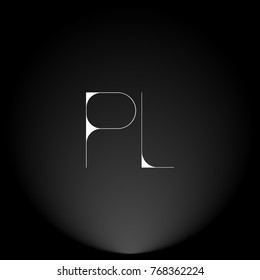 PL White thin minimalist LOGO Design with Highlight on Black Background.